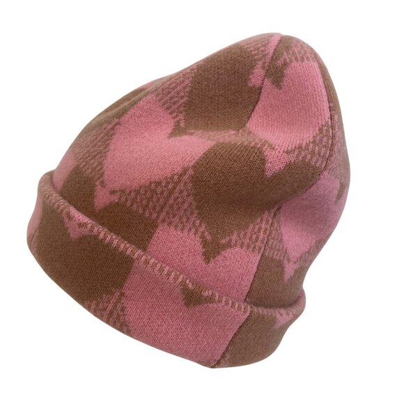 Kerri Rosenthal Cashmere Heart Hat Beanie Pink Brown Warm Quiet Luxury - Picture 6 of 11